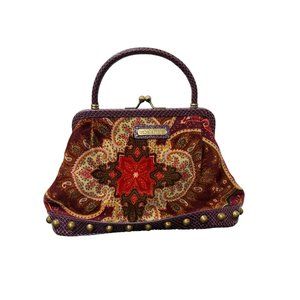 Isabella Fiori Carry on Small Bag Paisley Floral Pattern Clutch Brass Studs